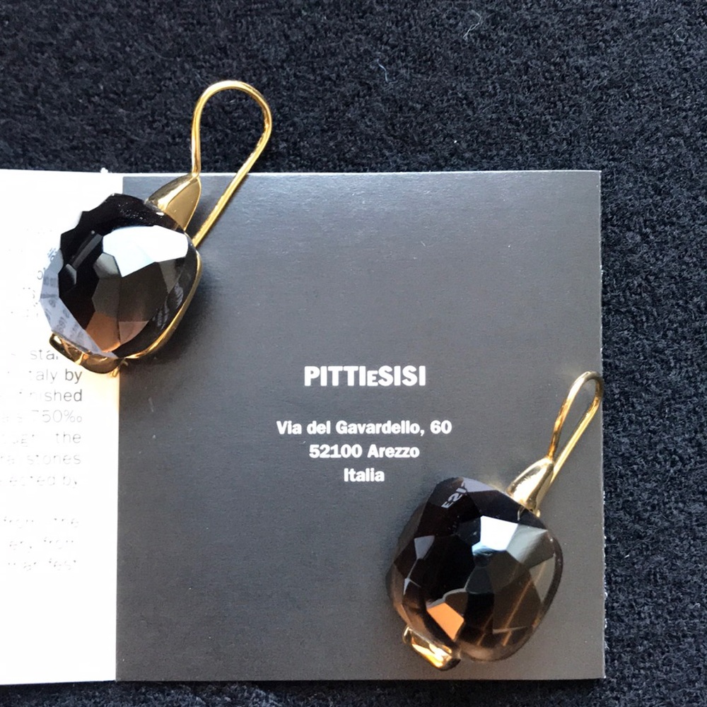 Italian Smoky Quartz Drop Earrings – Gold‑Plated Cushion Cut, by PITTIe - Picture 2 of 9